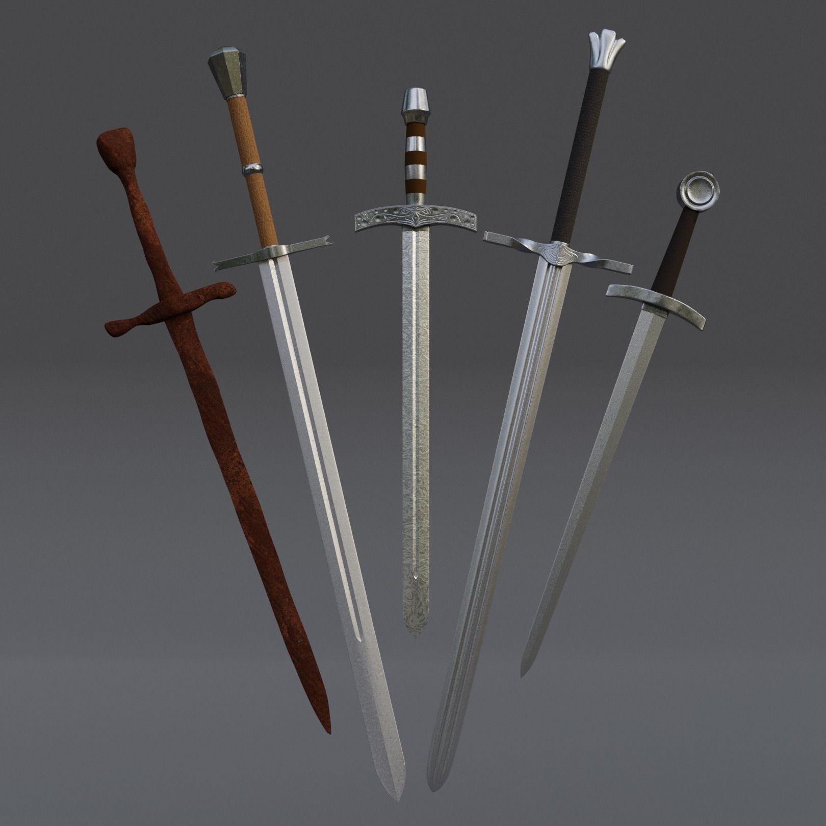 Medieval Sword Pack Low-poly 3D model_1