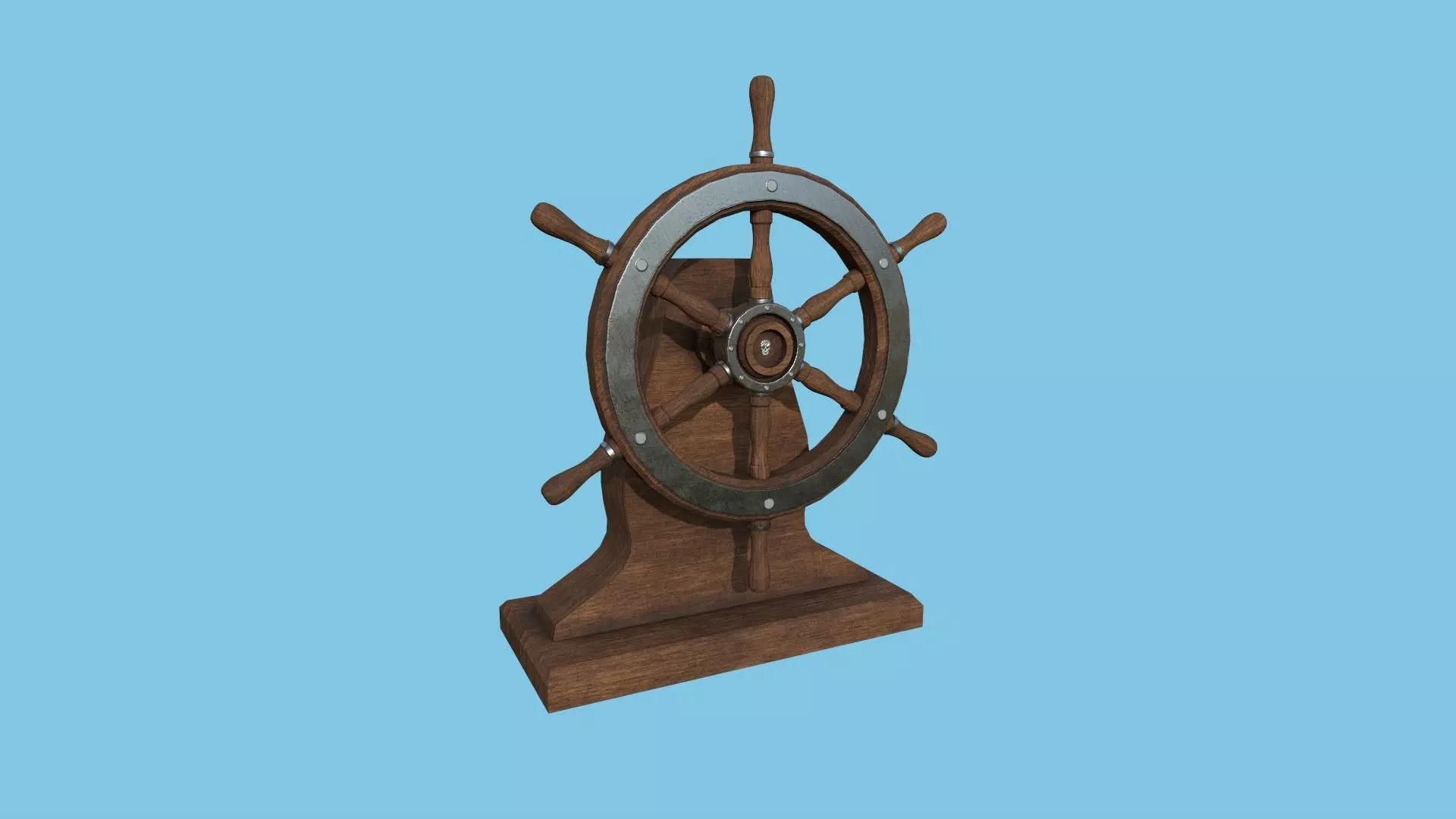 Pirate Ship Wheel 01 - Dark Wood- Helm Interior Parts Low-poly 3D model_0