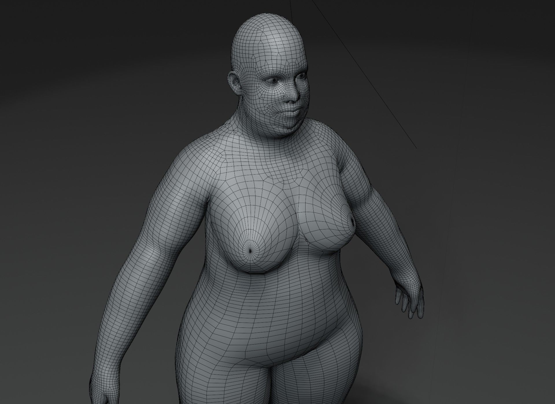 Female Body Fat Base Mesh 3D Model 20k Polygons Low-poly 3D model_2