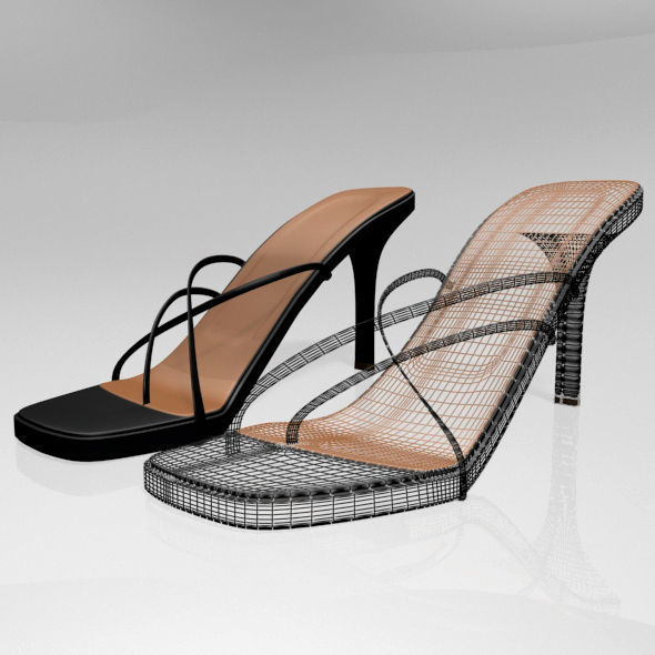 Square-Toe High-Heel Slide Sandals 01 3D model_1