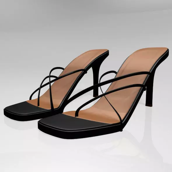 Square-Toe High-Heel Slide Sandals 01 3D model_0
