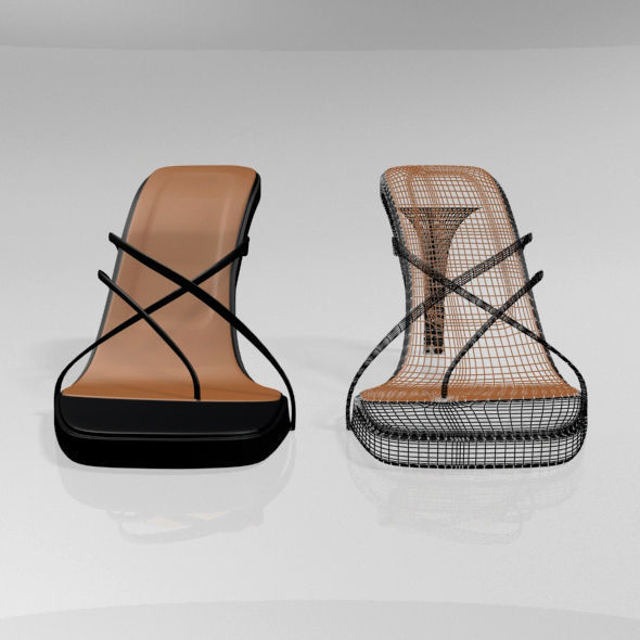 Square-Toe High-Heel Slide Sandals 01 3D model_8