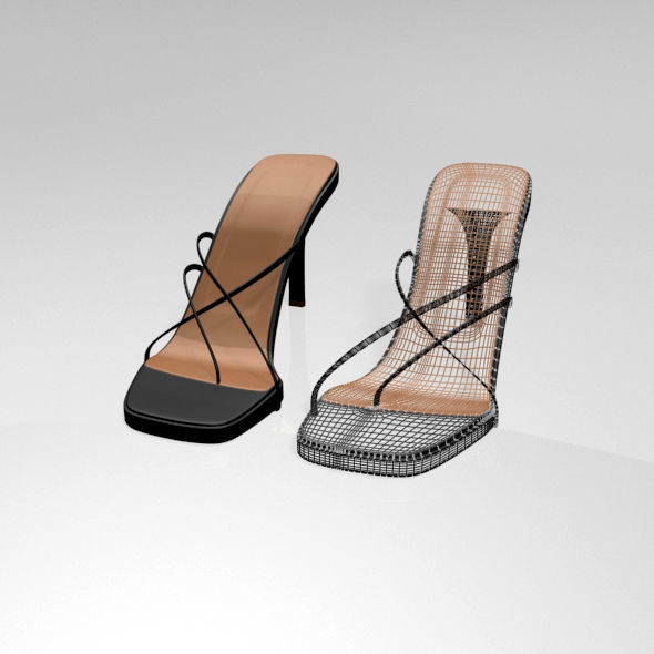 Square-Toe High-Heel Slide Sandals 01 3D model_9