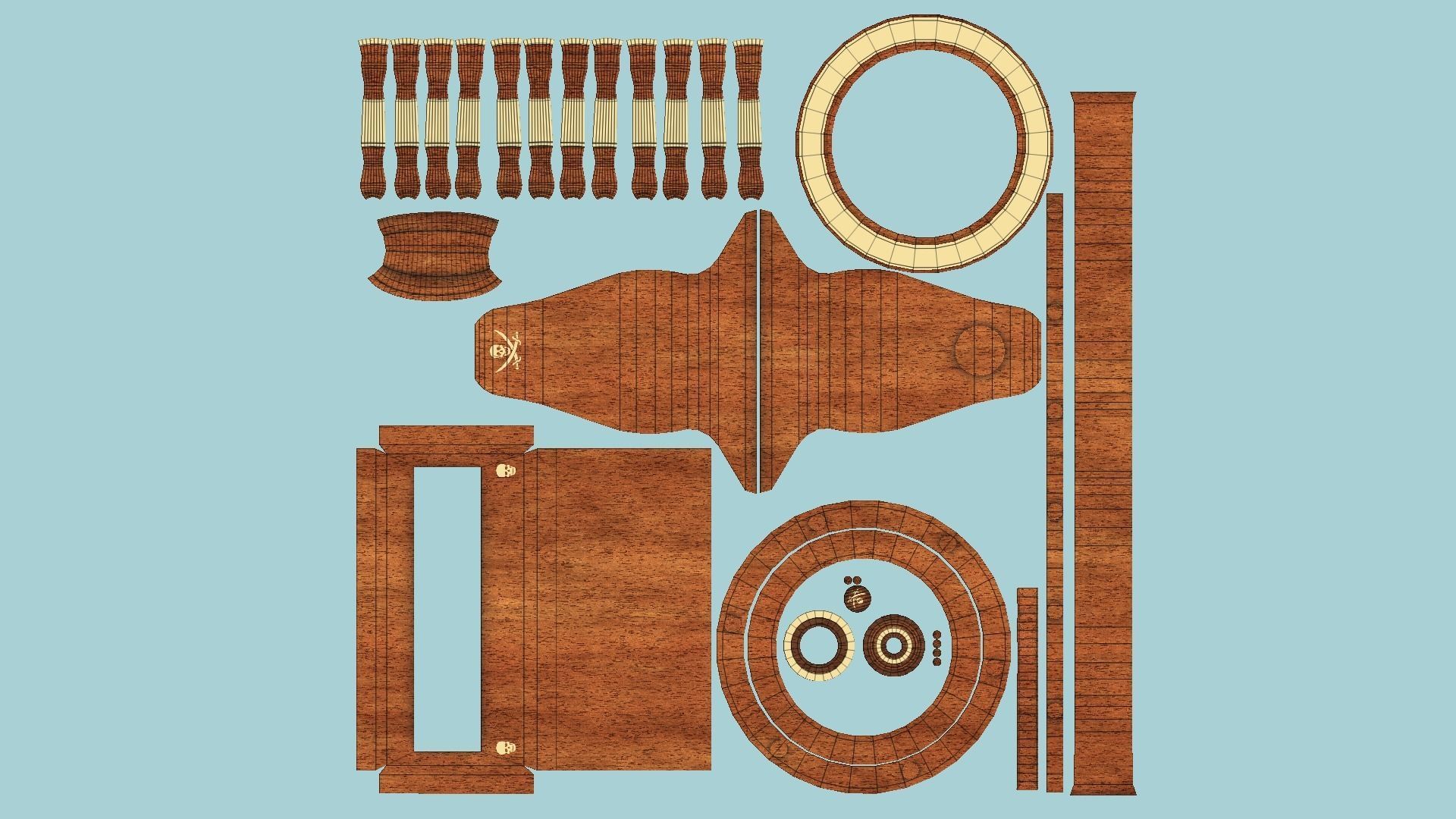 Pirate Ship Wheel 02 - Golden Luxury - Helm Interior Parts Low-poly 3D model_5