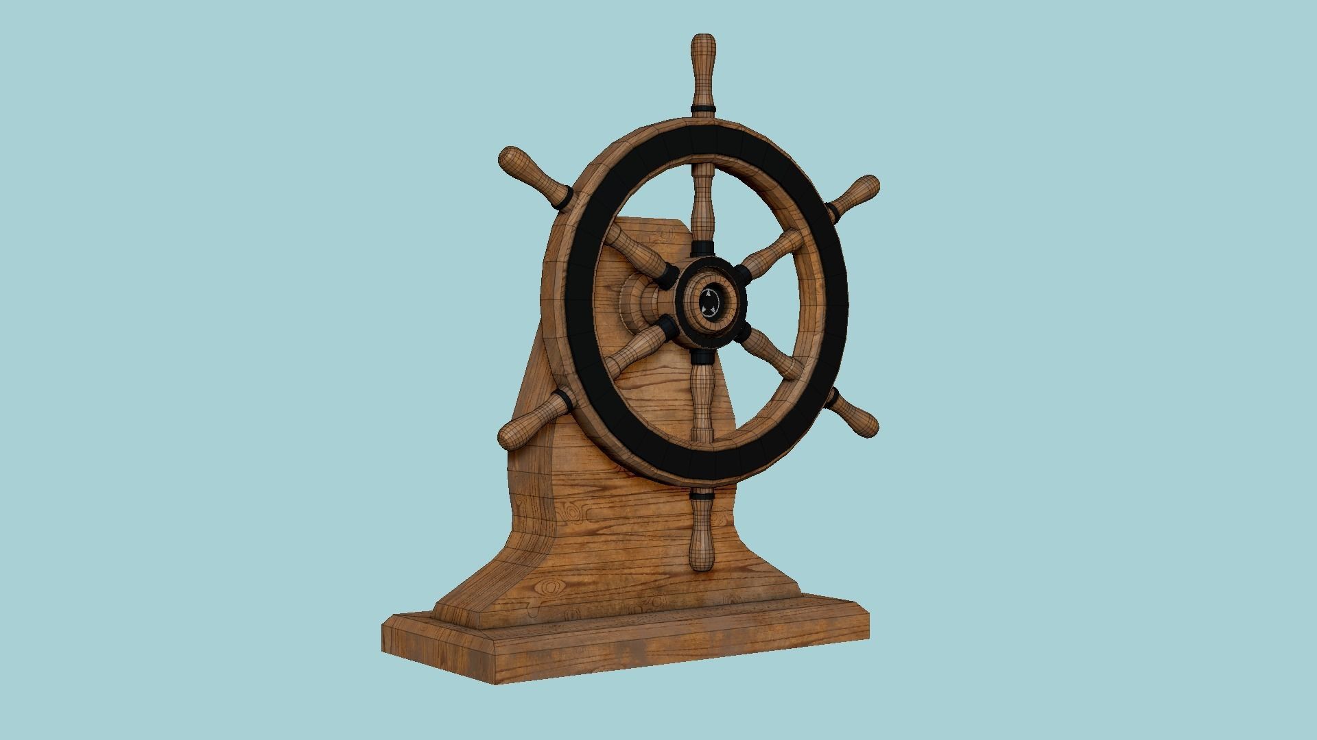 Pirate Ship Wheel 04 - Black Wood - Helm Interior Parts Low-poly 3D model_6