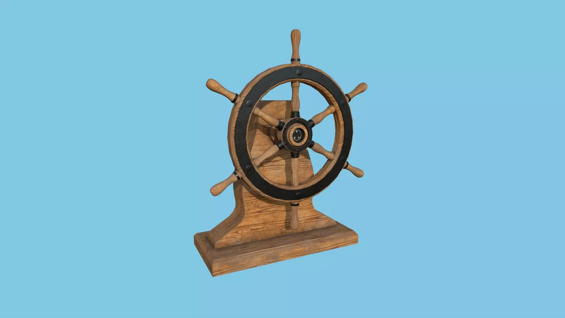 Pirate Ship Wheel 04 - Black Wood - Helm Interior Parts Low-poly 3D model_0