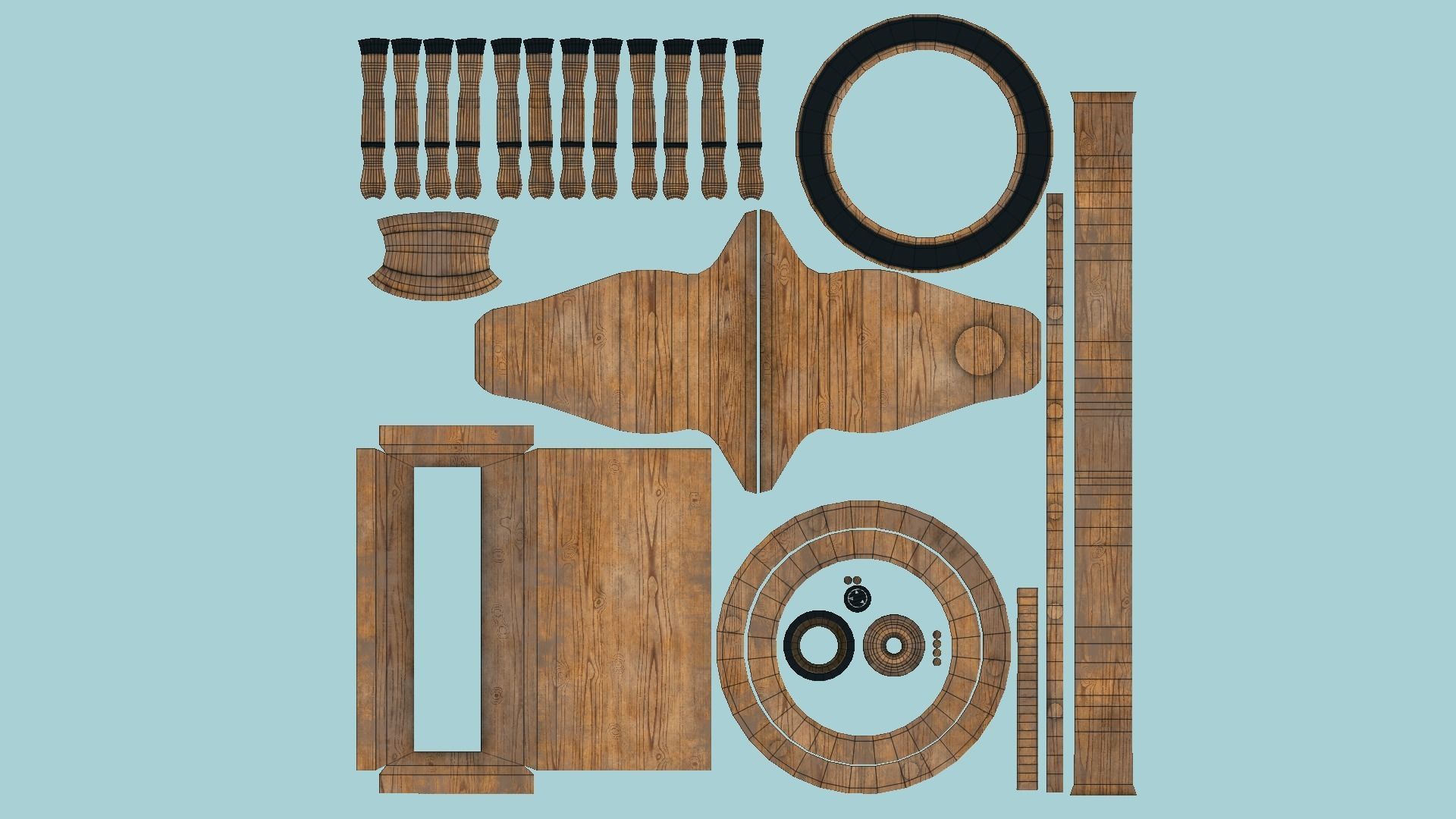 Pirate Ship Wheel 04 - Black Wood - Helm Interior Parts Low-poly 3D model_5