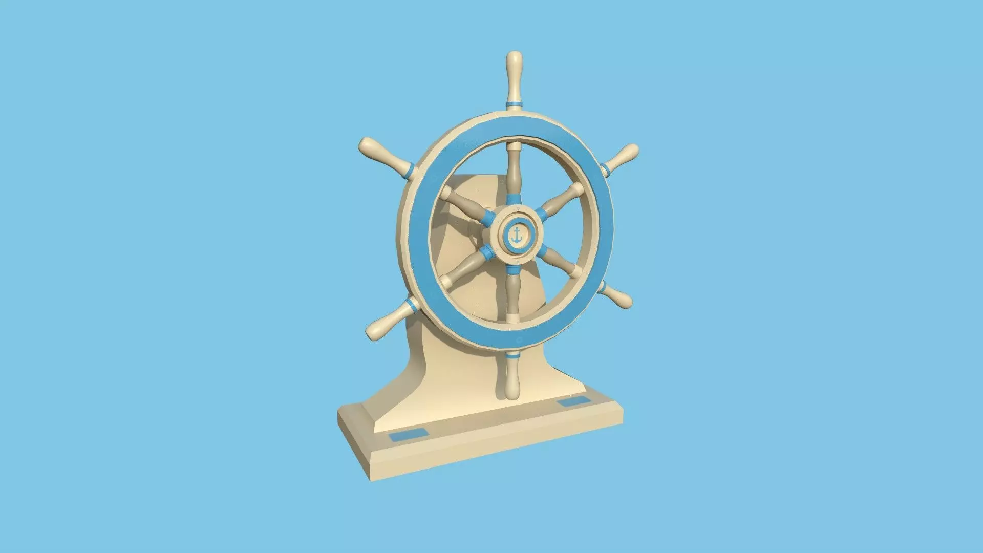 Pirate Ship Wheel 05 - Blue Cartoon - Helm Interior Parts Low-poly 3D model_0