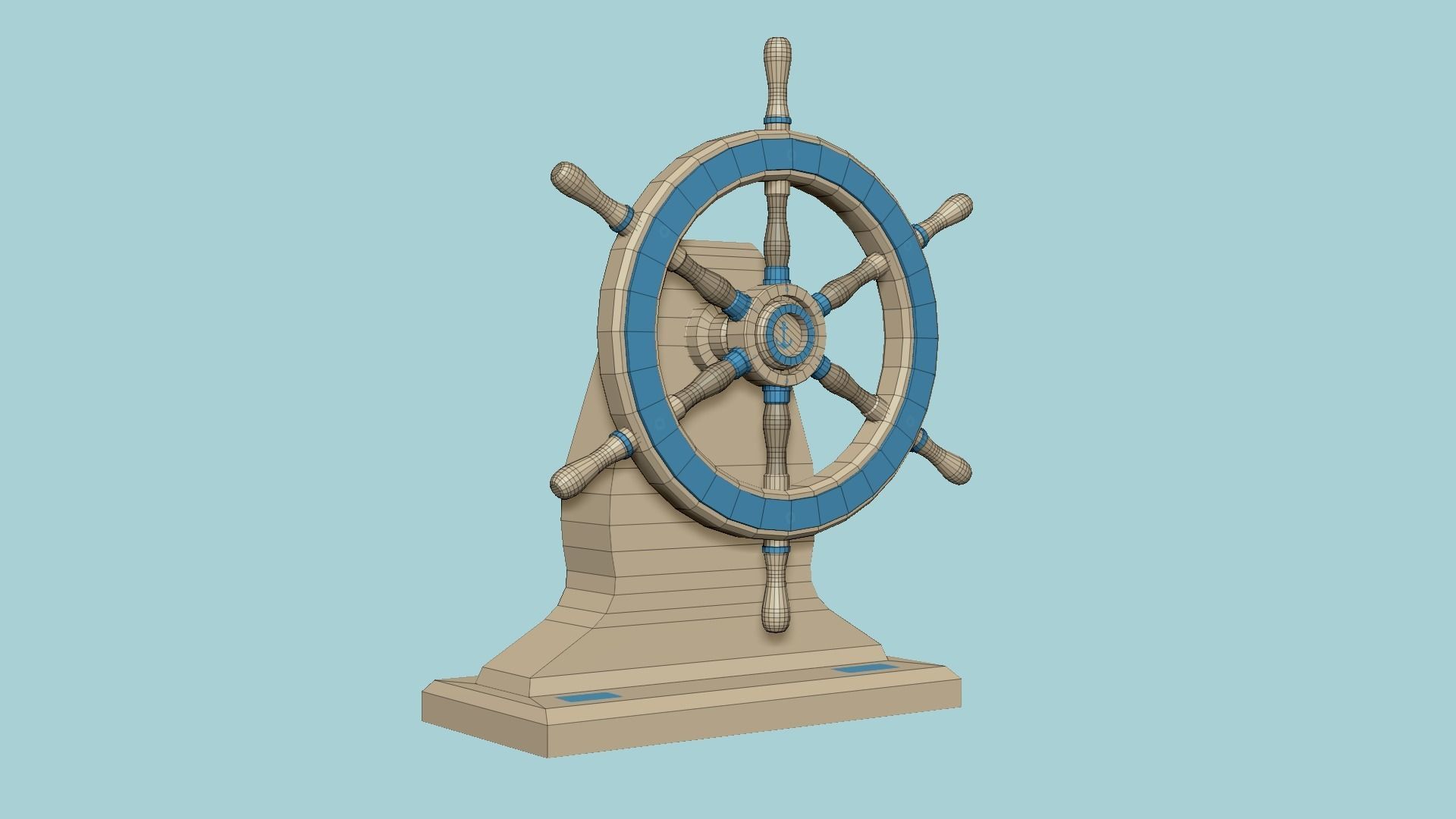 Pirate Ship Wheel 05 - Blue Cartoon - Helm Interior Parts Low-poly 3D model_5