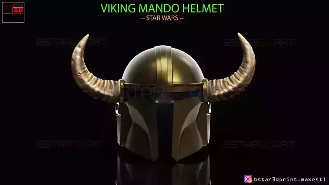 Viking Mandalorian Helmet - Buffalo Horns - High Quality Model