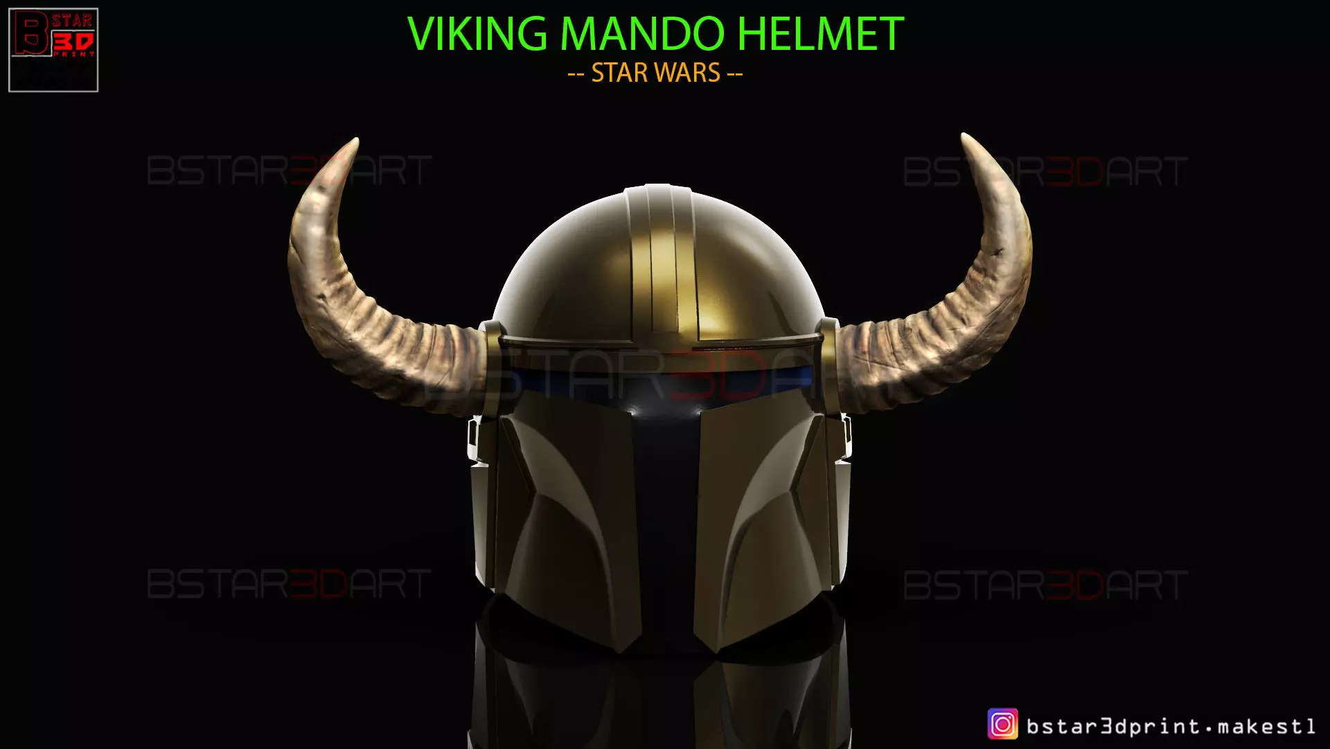 Viking Mandalorian Helmet - Buffalo Horns - High Quality Model 3D print model_0