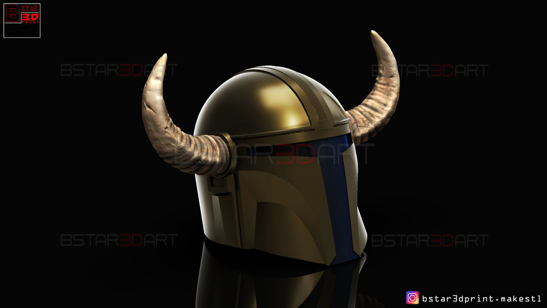 Viking Mandalorian Helmet - Buffalo Horns - High Quality Model 3D print model_2