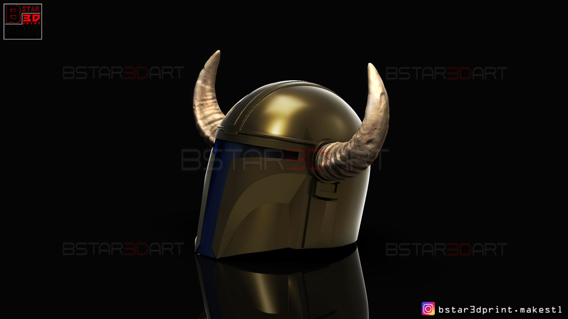 Viking Mandalorian Helmet - Buffalo Horns - High Quality Model 3D print model_1