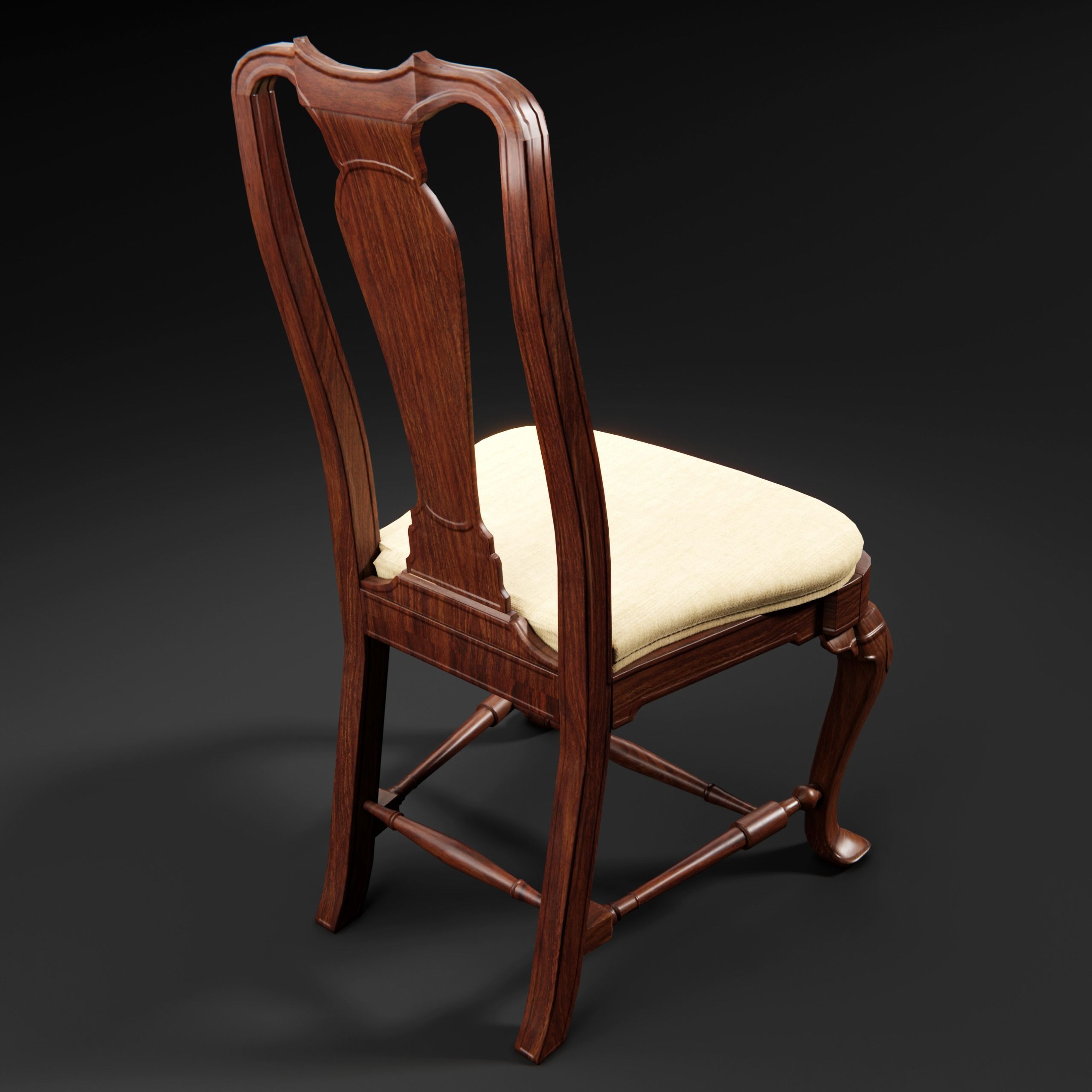 Queen Anne Side Chair Free low-poly 3D model_1