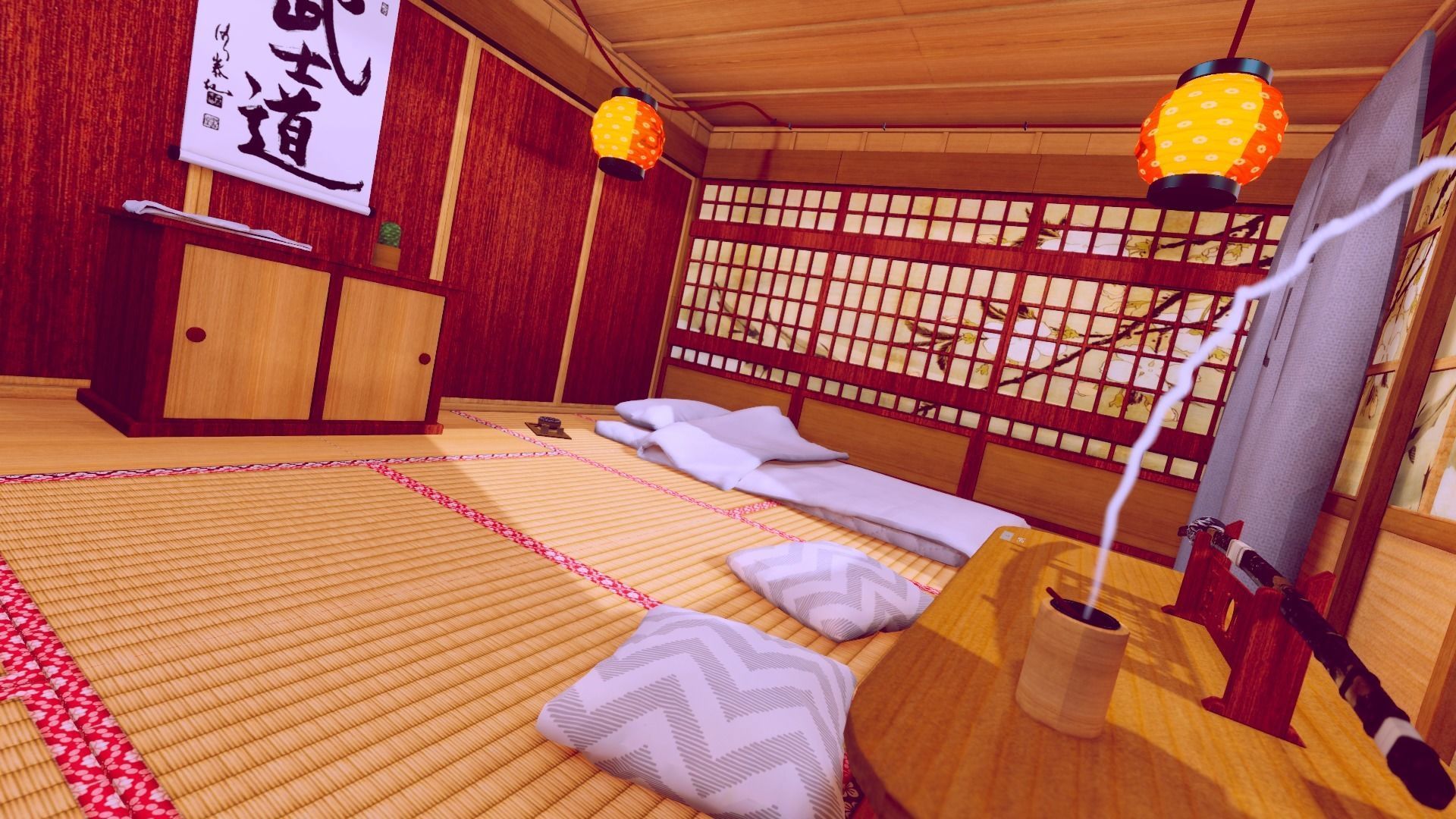 Samurai Sleeping Den Scene Low-poly 3D model_8