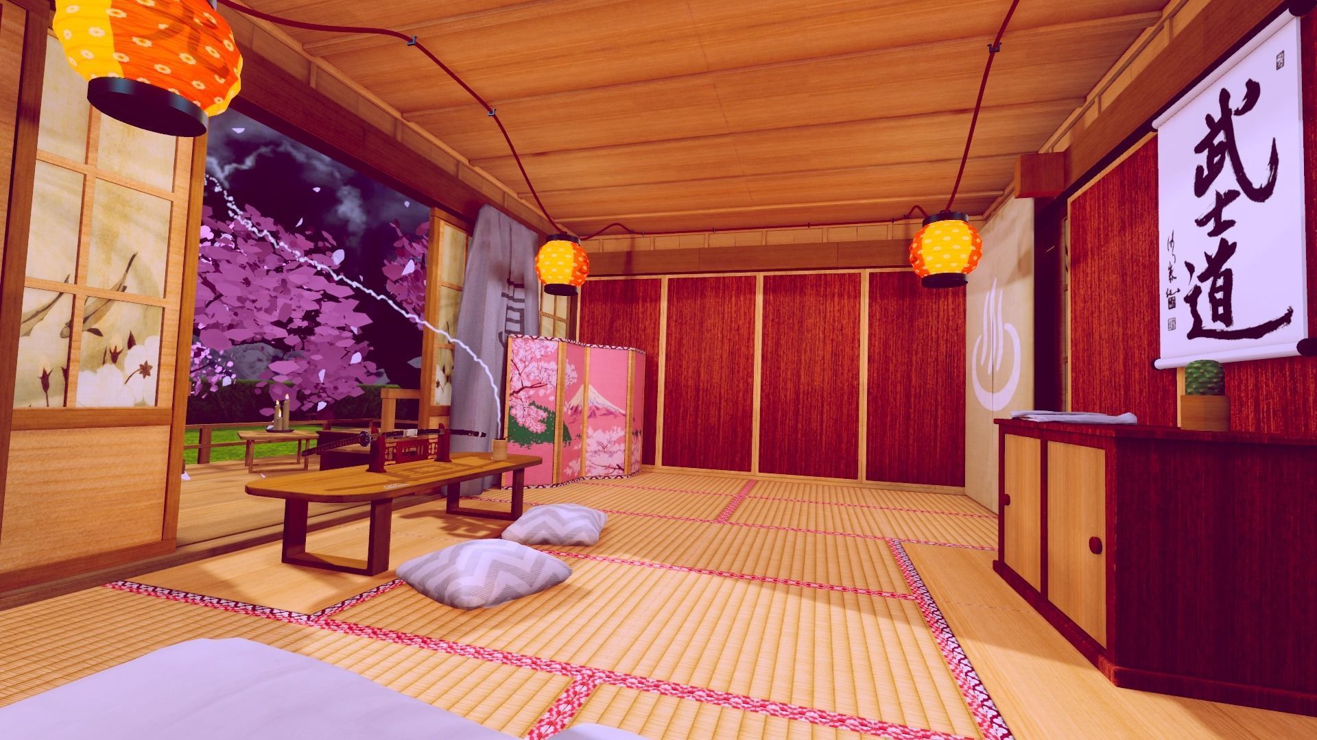 Samurai Sleeping Den Scene Low-poly 3D model_9