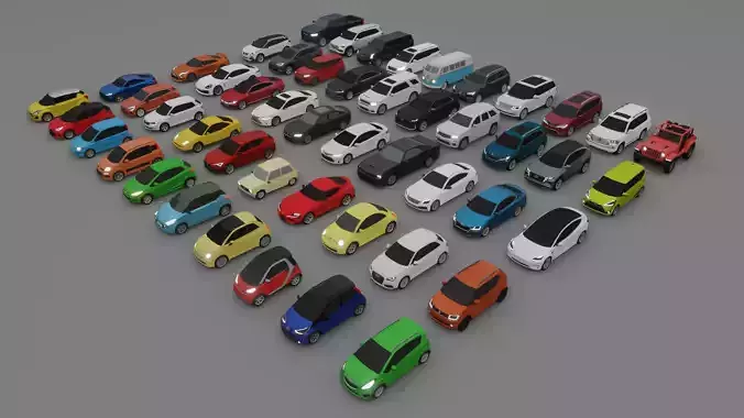 collection of 50 low poly cars 3D models Low-poly 3D model