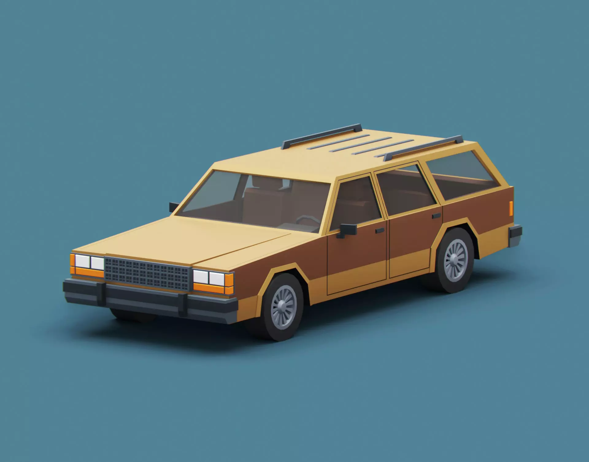 Stylized Cartoon Wagon Car 80s Low-poly 3D model