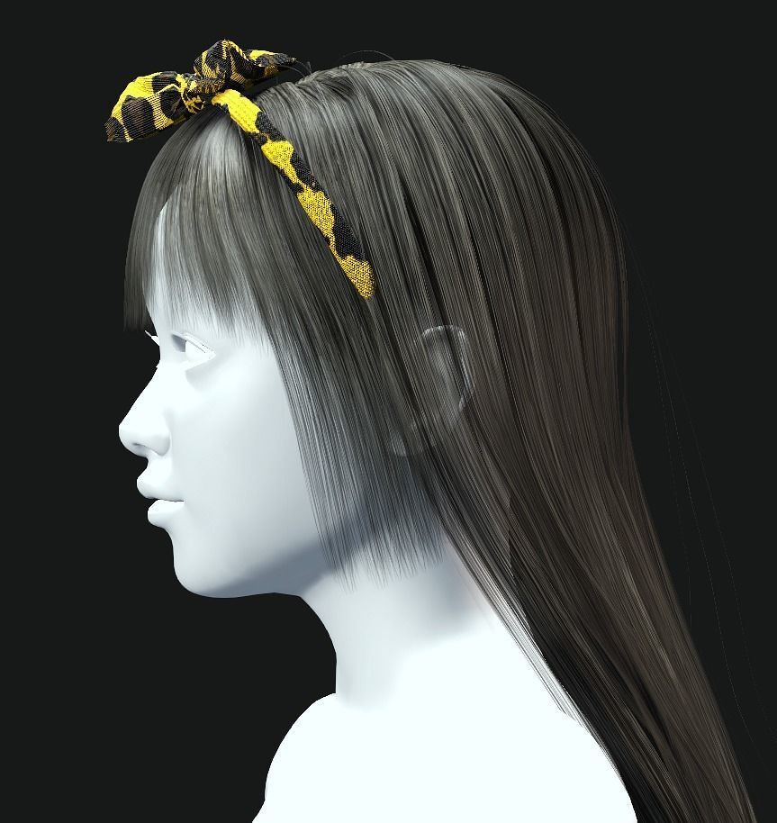 Active Outdoor Hairstyles - Long Hair Low-poly 3D model_2