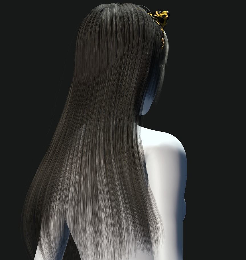 Active Outdoor Hairstyles - Long Hair Low-poly 3D model_5
