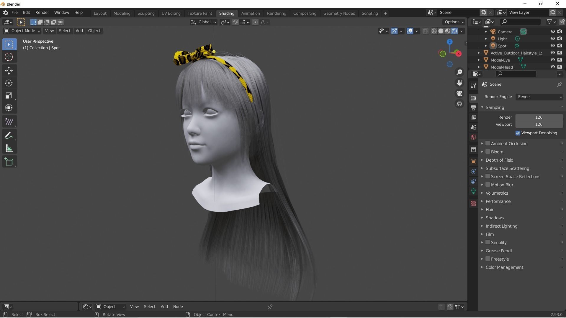 Active Outdoor Hairstyles - Long Hair Low-poly 3D model_9