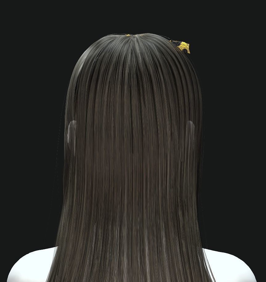 Active Outdoor Hairstyles - Long Hair Low-poly 3D model_4