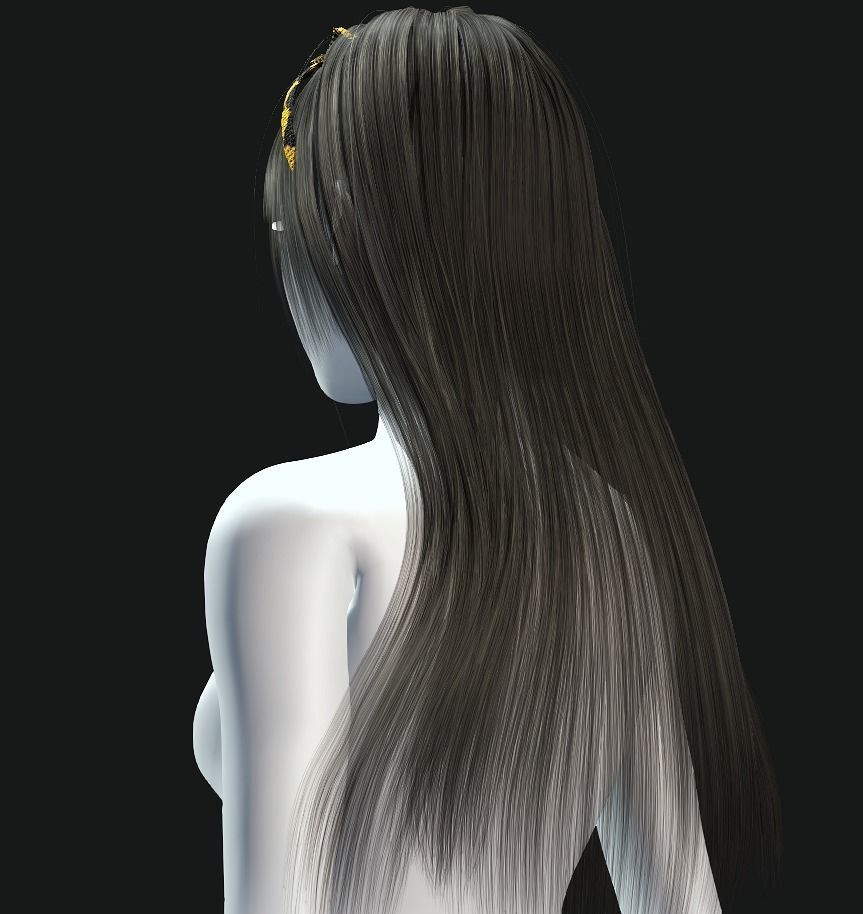 Active Outdoor Hairstyles - Long Hair Low-poly 3D model_7