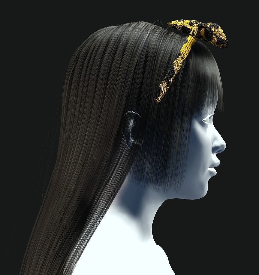 Active Outdoor Hairstyles - Long Hair Low-poly 3D model_3