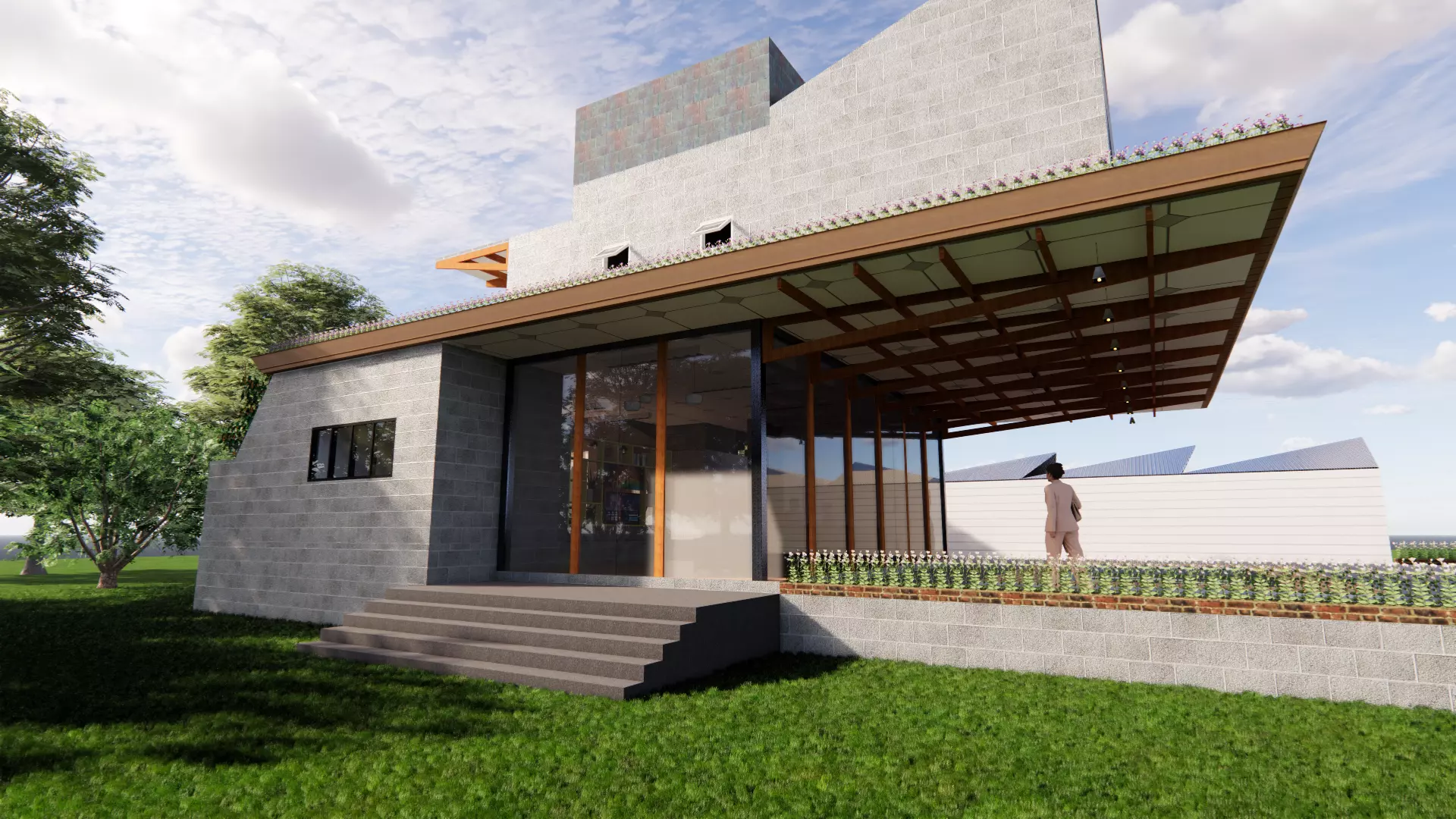 Farmhouse exterior of modern house 3D model_0