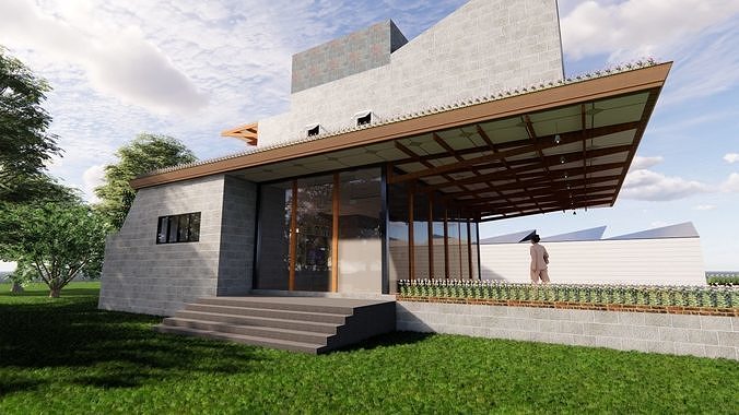 Farmhouse exterior of modern house 3D model