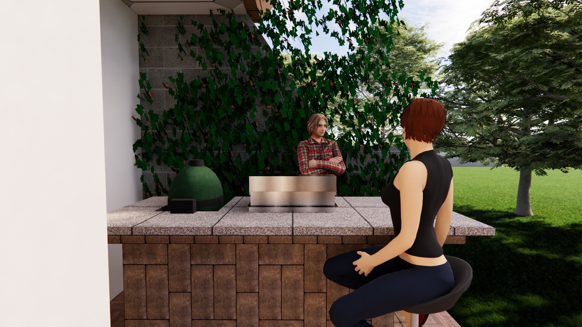 Farmhouse exterior of modern house 3D model_2