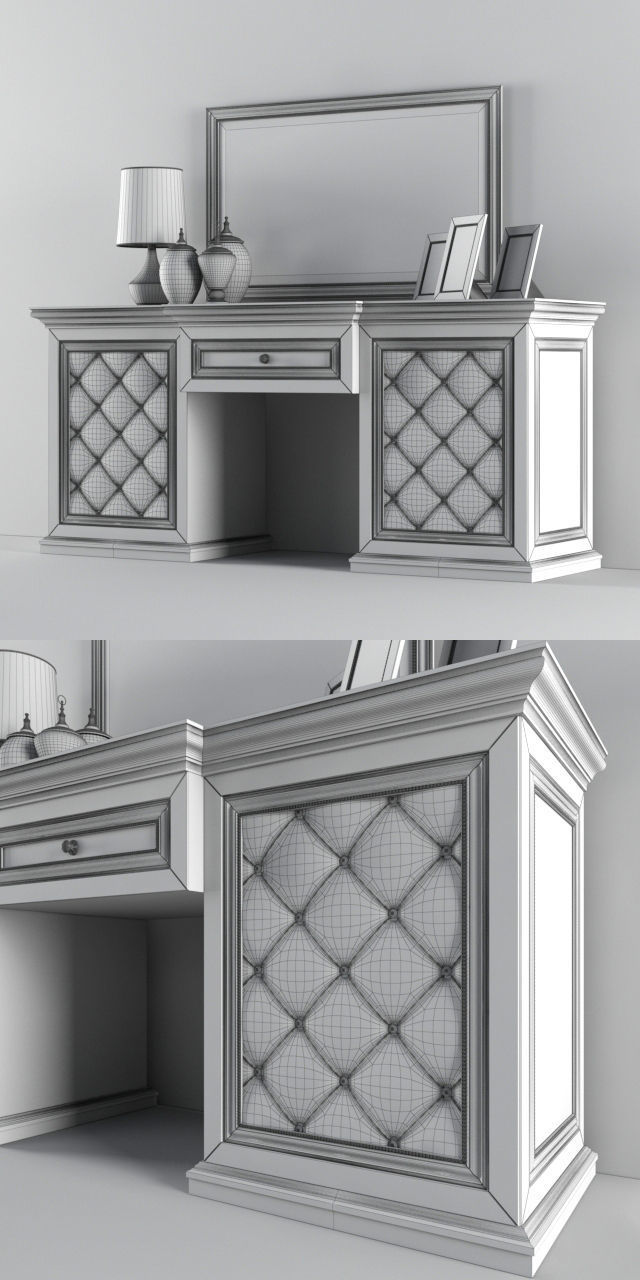 Termo gold desk with mirror 3D model_2