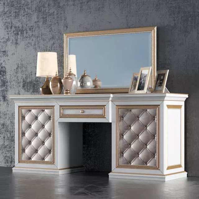 Termo gold desk with mirror 3D model_0