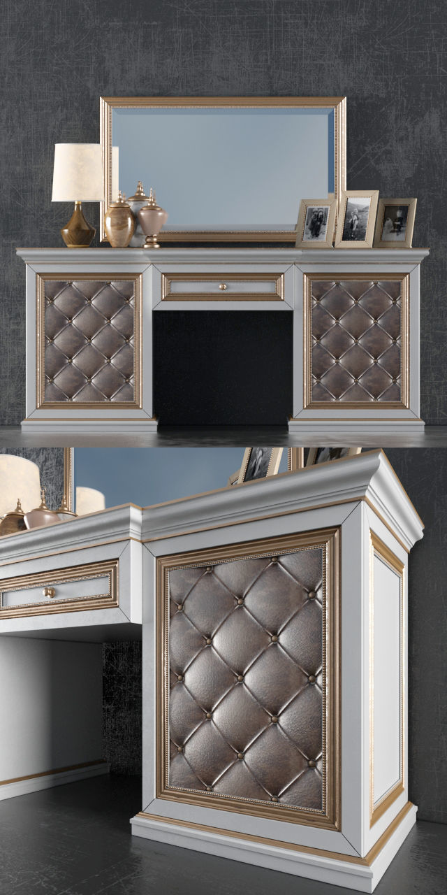 Termo gold desk with mirror 3D model_1