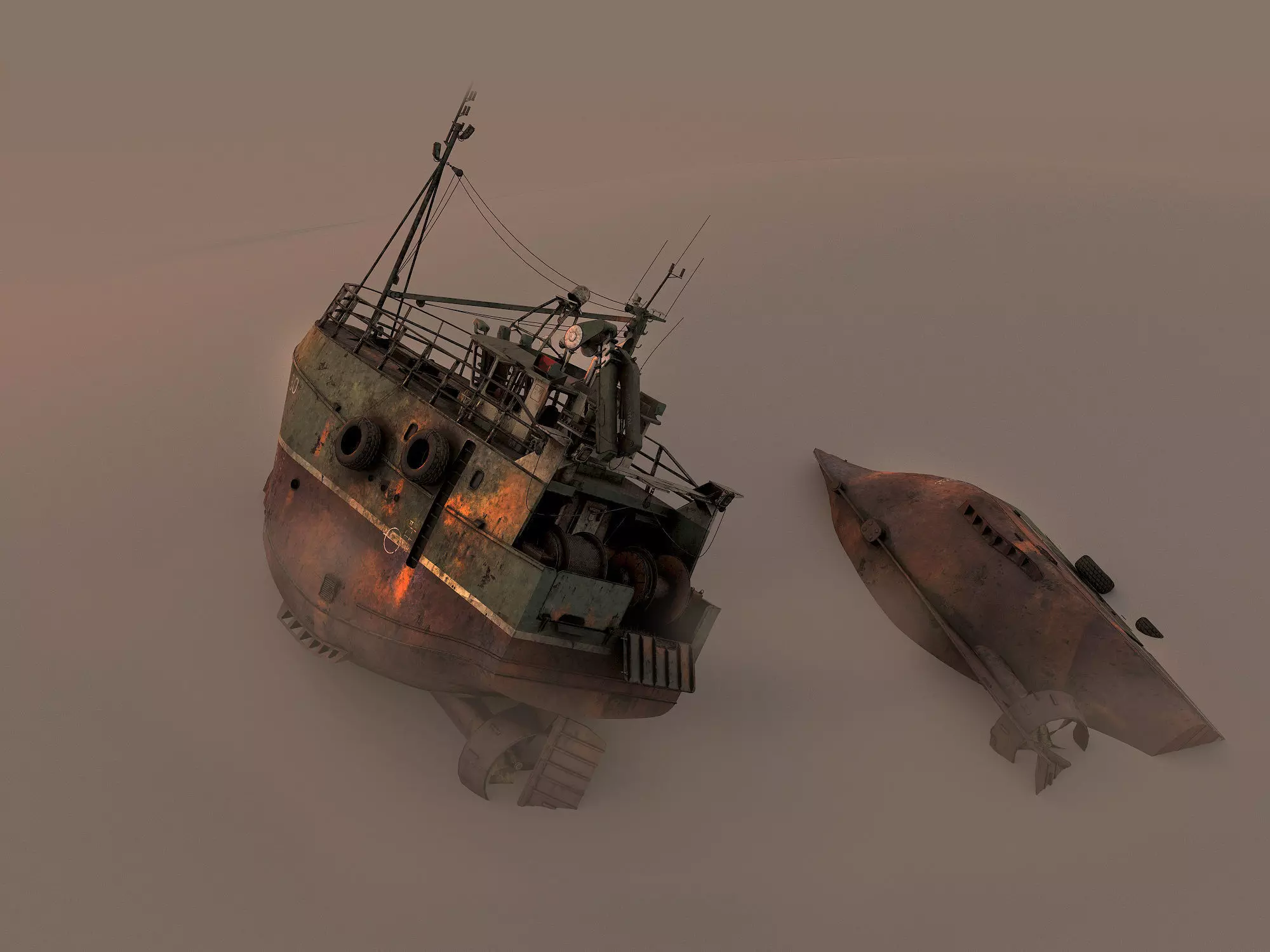 Fishing broken Trawler 3D model_0