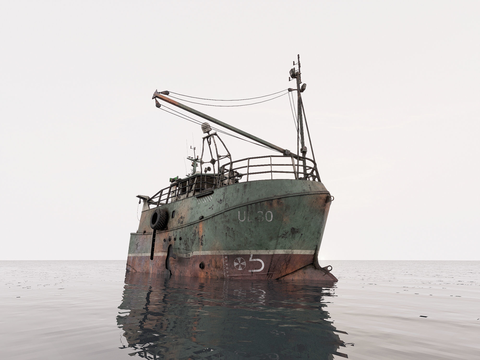 Fishing broken Trawler 3D model_17