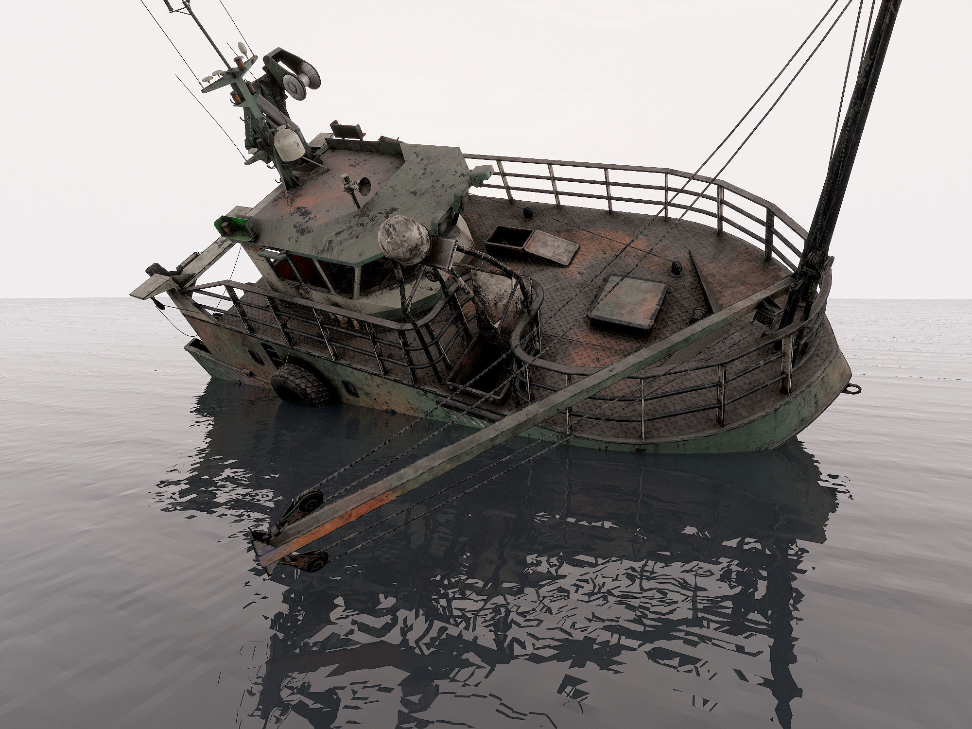 Fishing broken Trawler 3D model_5