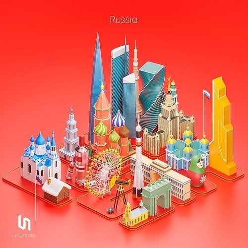Russia - Set of 3D buildings Low-poly 3D model