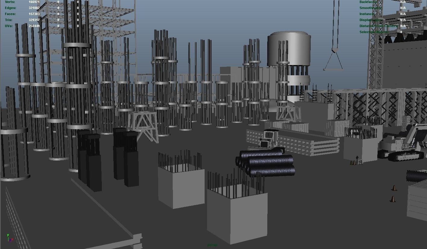 Construction Collection Set site at night 3D model_22