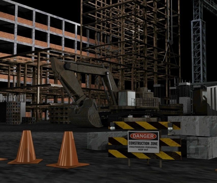 Construction Collection Set site at night 3D model_6