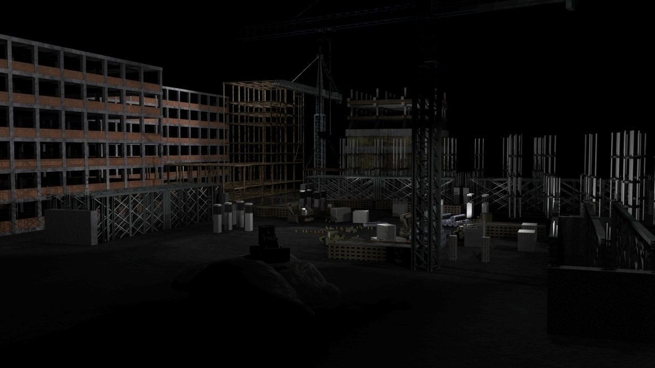 Construction Collection Set site at night 3D model_8