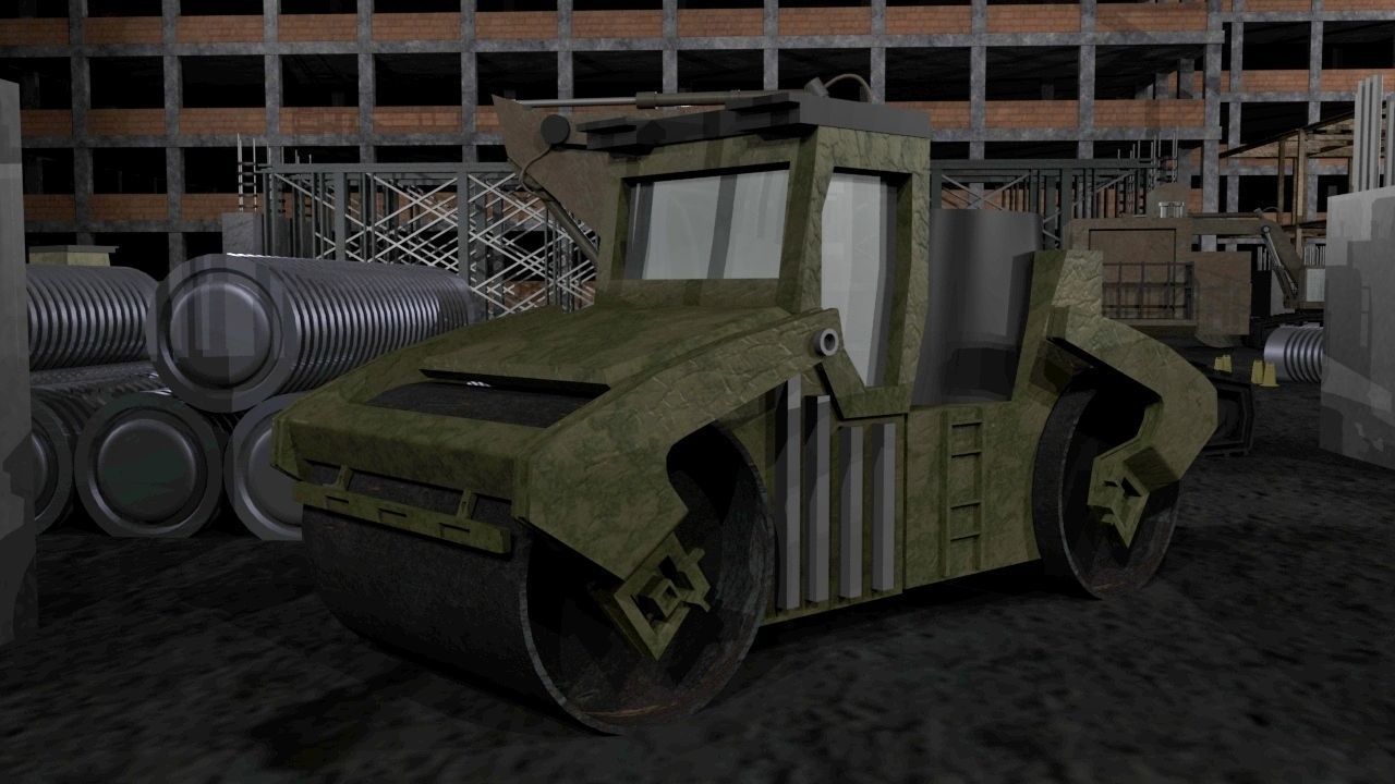 Construction Collection Set site at night 3D model_2