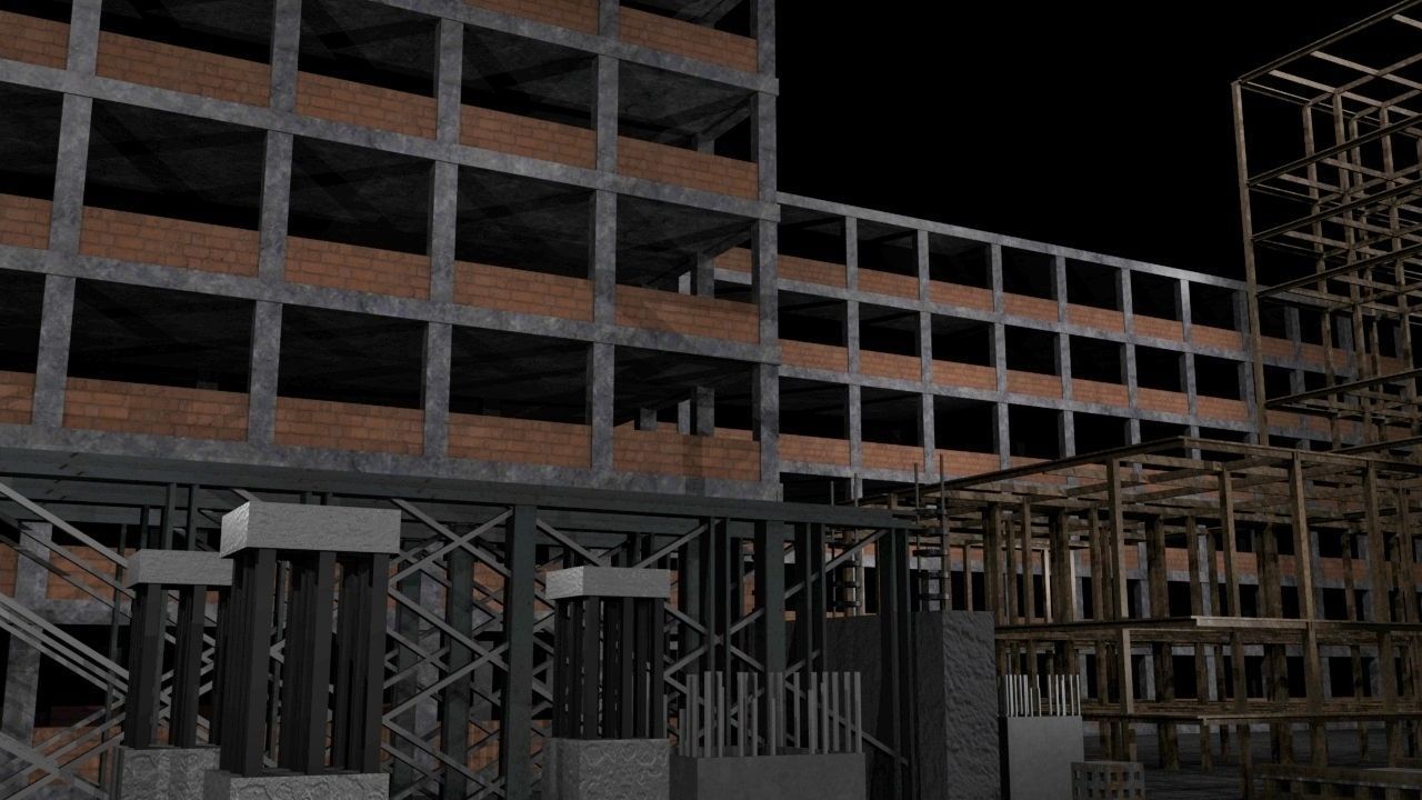 Construction Collection Set site at night 3D model_3