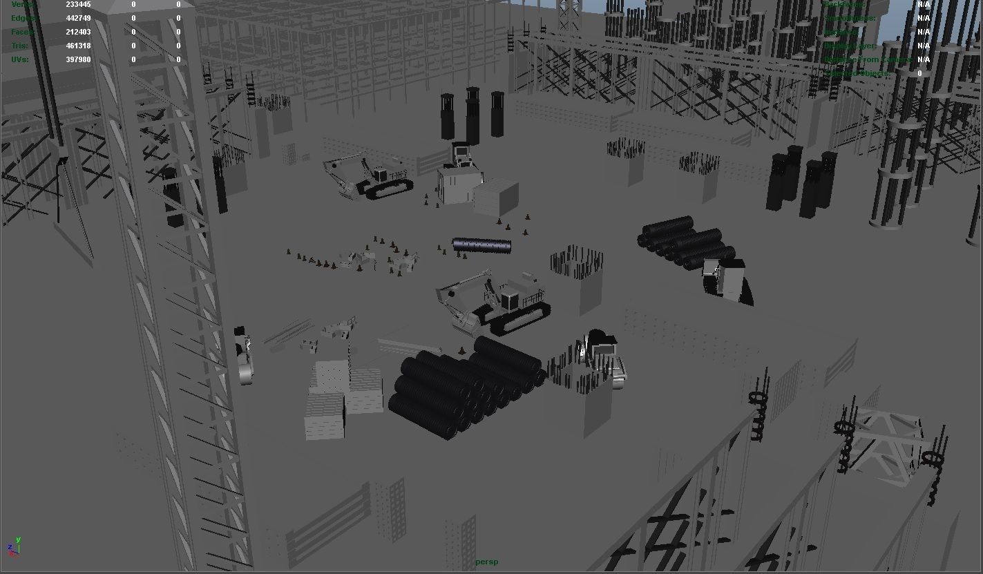 Construction Collection Set site at night 3D model_21