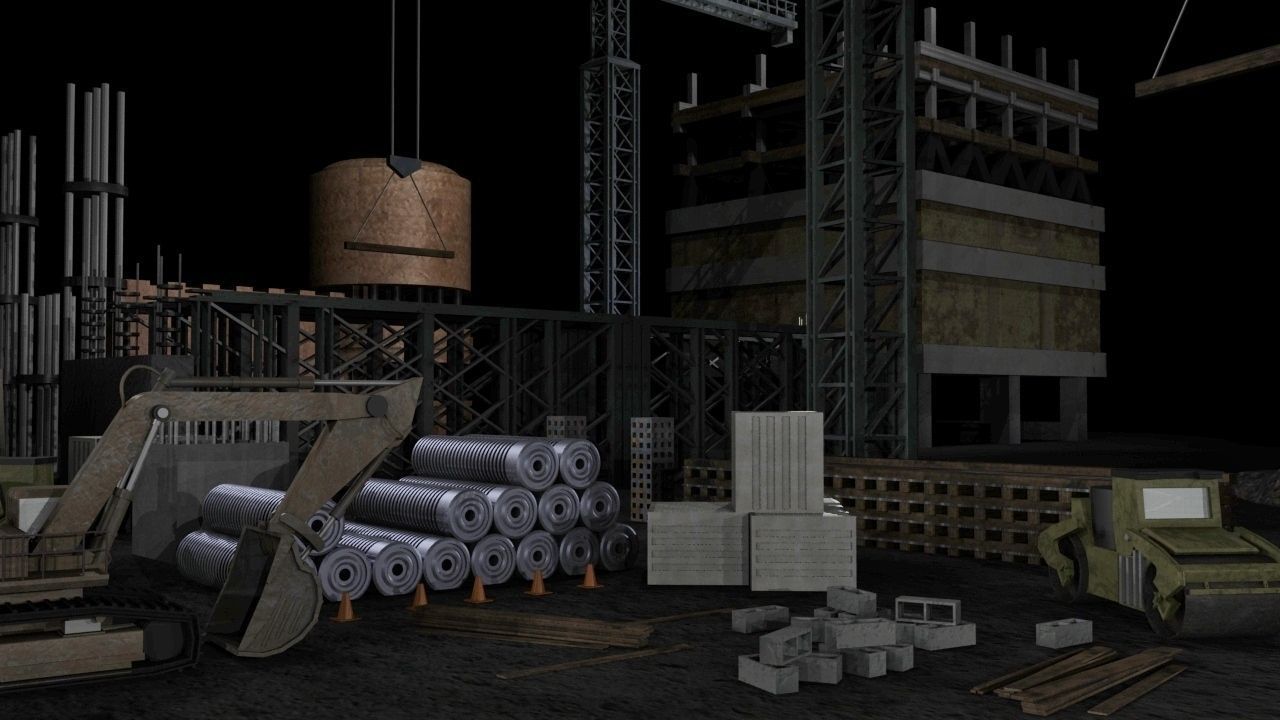 Construction Collection Set site at night 3D model_5