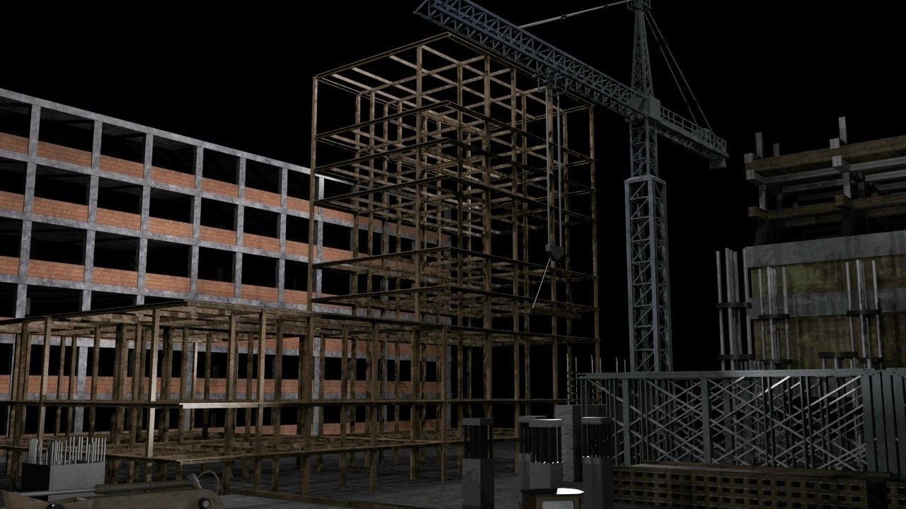 Construction Collection Set site at night 3D model_4