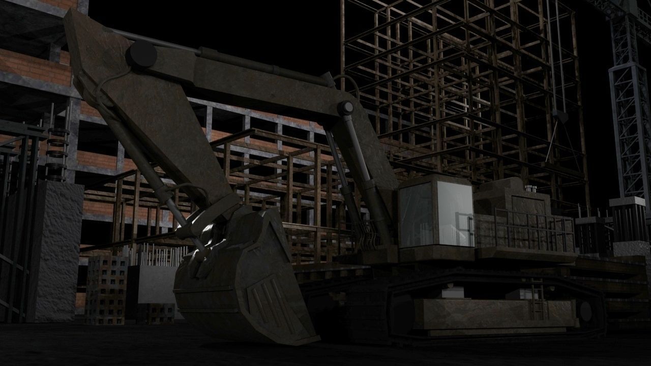 Construction Collection Set site at night 3D model_7