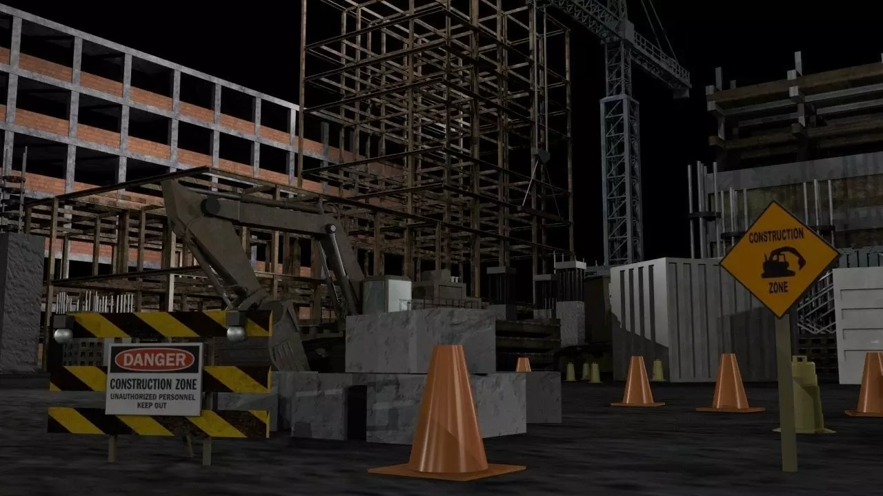 Construction Collection Set site at night 3D model_0