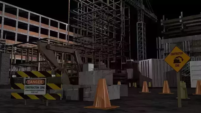 Construction Collection Set site at night 3D model