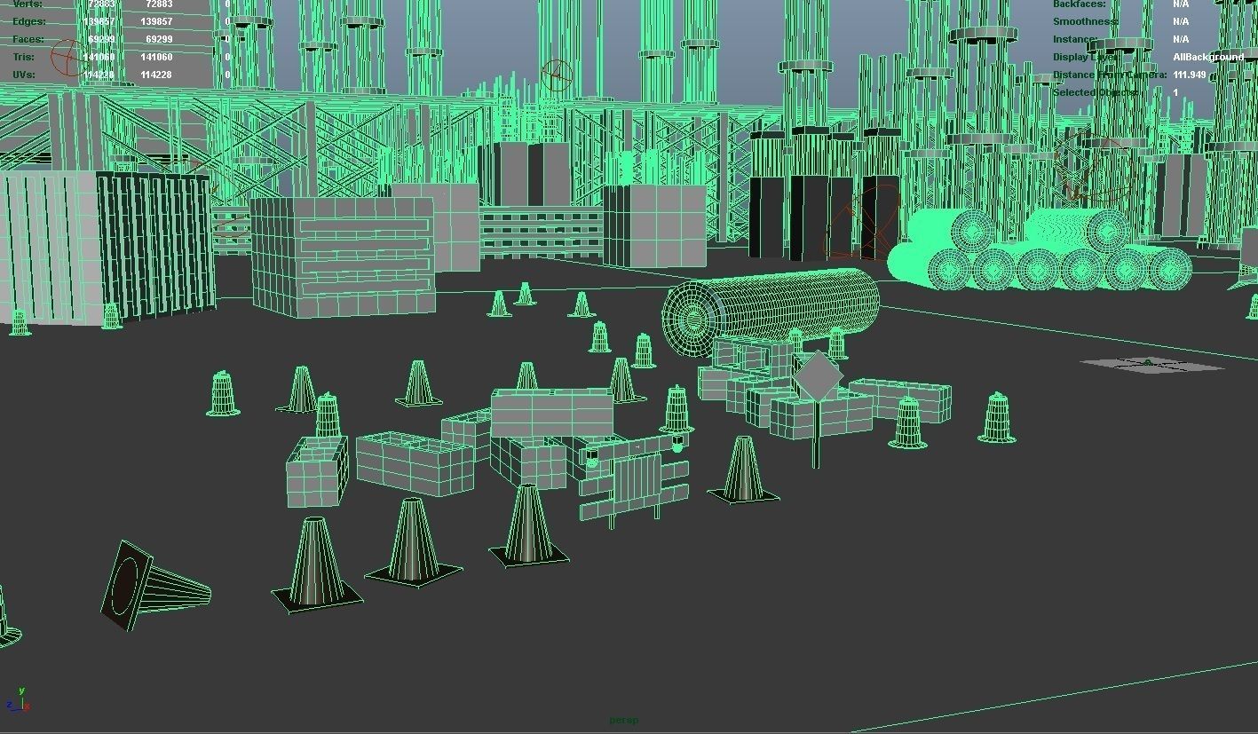 Construction Collection Set site at night 3D model_17